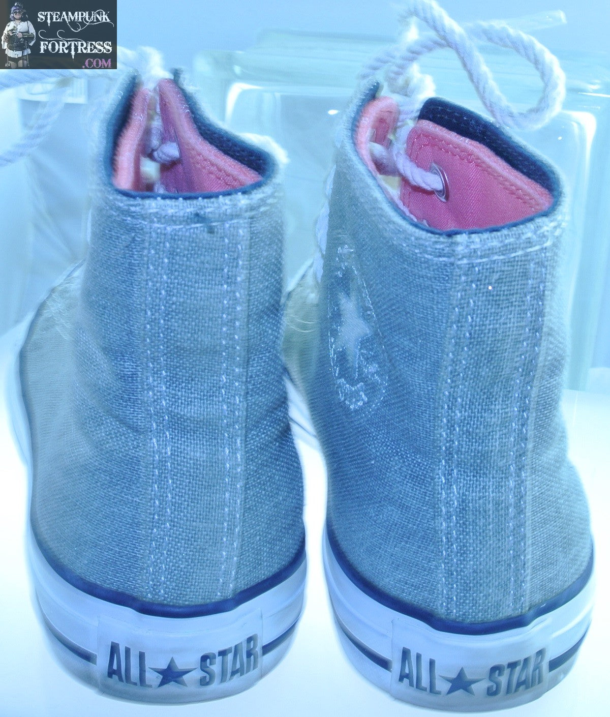 SHOES CONVERSE HIGH TOP HI TOPS GREY MEDIUM PINK DOUBLE INSERT BOAT TIES MENS 5 WOMENS SIZE 7 VINTAGE PRE-OWNED