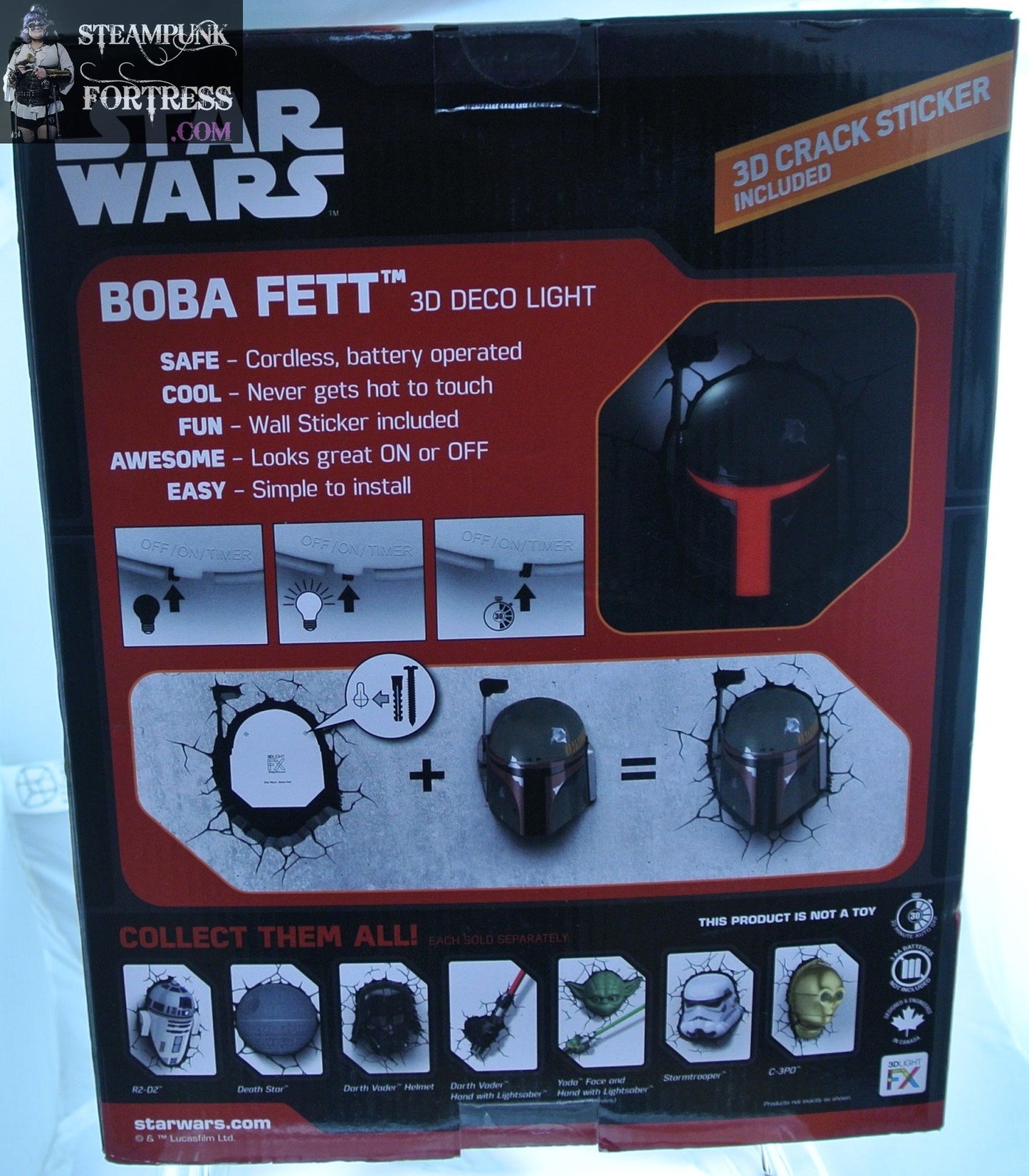 LIGHT 3D DECO STAR WARS BOBA FETT NEW IN BOX HALLWAY WORKROOM CLOSET LIGHTS UP LAMP NEW IN BOX