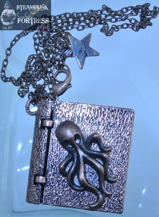 COPPER BRIGHT NECKLACE OCTOPUS BOOK LOCKET THAT OPENS STARR WILDE STEAMPUNK FORTRESS