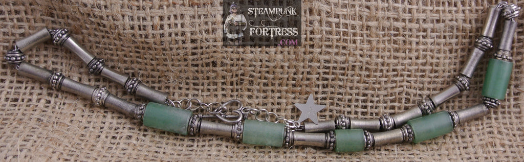 SILVER JADE TUBES AFRICAN GEMSTONES SILVER TUBES NECKLACE STARR WILDE STEAMPUNK FORTRESS