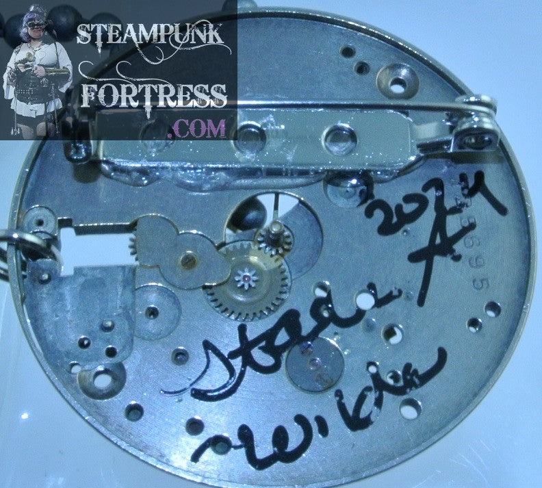 GUNMETAL SLVER EMPTY MOVEMENT CLOCK WATCH AUTHENTIC GENUINE NECKLACE STARR WILDE STEAMPUNK FORTRESS