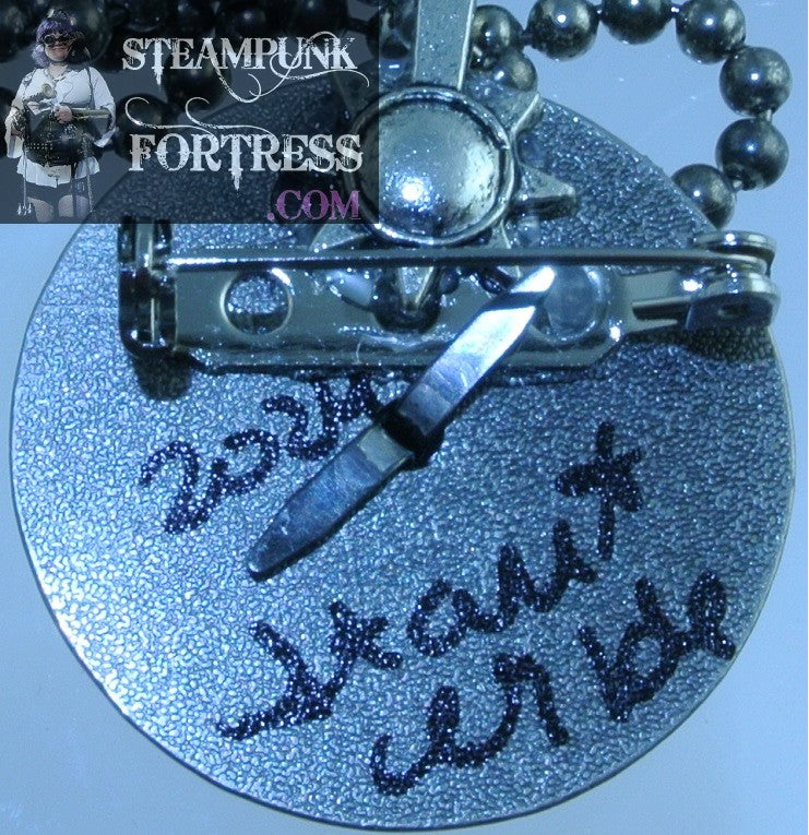 SILVER CLOCK WATCH FACE DIAL 2 MOVEABLE HANDS PIN BROOCH NECKLACE STARR WILDE STEAMPUNK FORTRESS