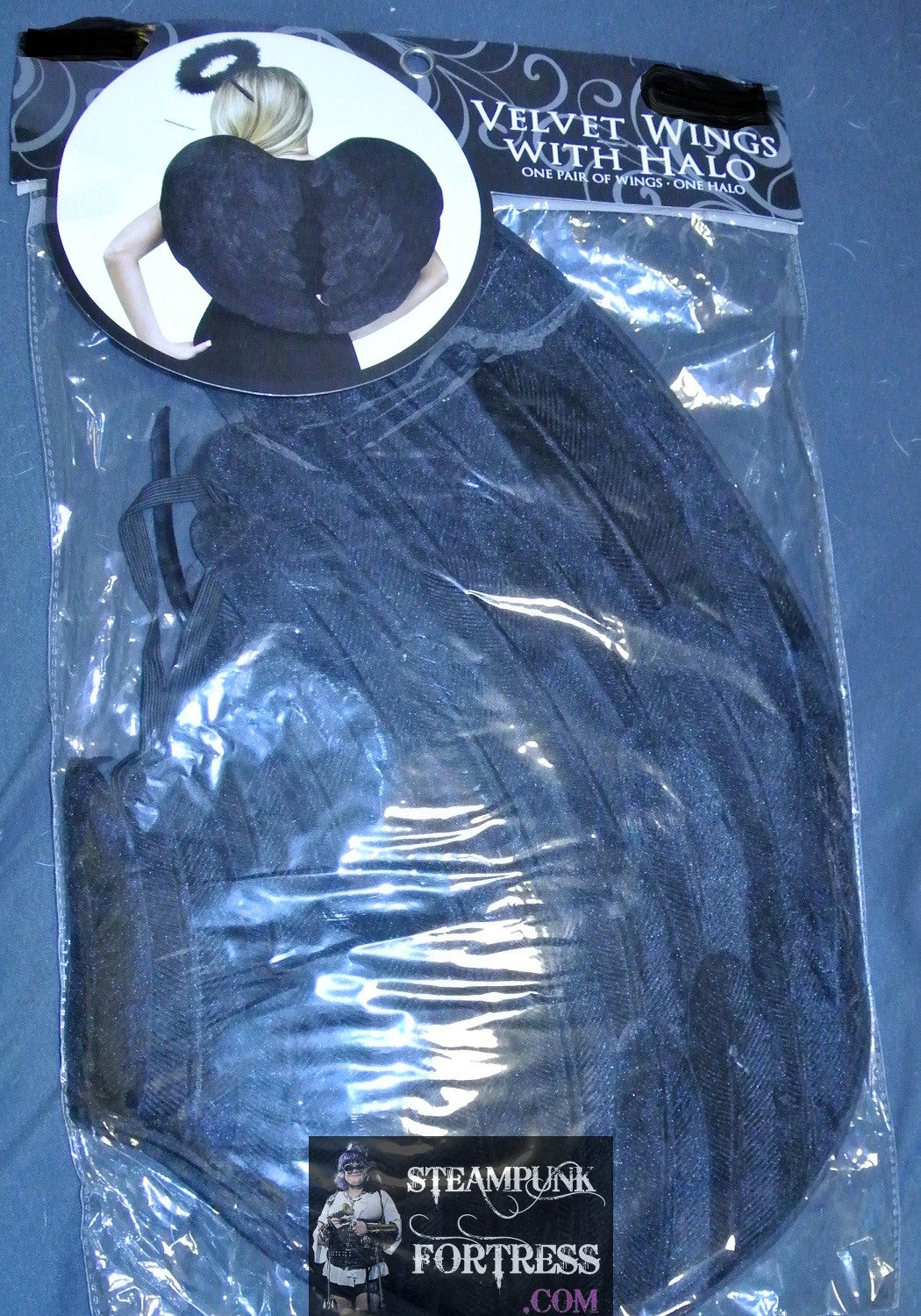 WINGS BLACK FEATHERED FEATHERS VELVET FABRIC HALO HALLOWEEN COSPLAY COSTUME NEW IN PACKAGE