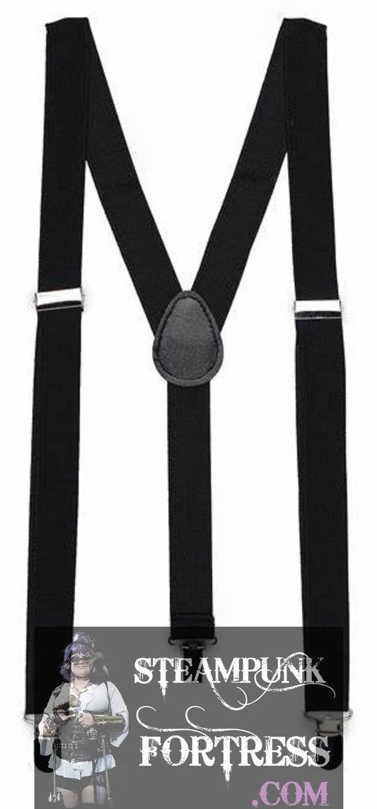BLACK FABRIC SUSPENDERS ADJUSTABLE COSPLAY COSTUME STEAMPUNK FORTRESS- MASS PRODUCED DUPLICATE