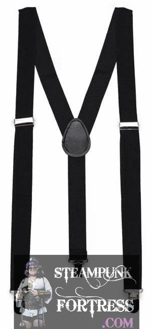 BLACK FABRIC SUSPENDERS ADJUSTABLE COSPLAY COSTUME STEAMPUNK FORTRESS- MASS PRODUCED