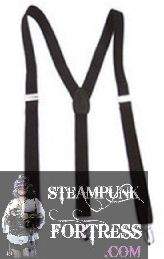BLACK FAUX LEATHER SUSPENDERS SKINNY ADJUSTABLE COSPLAY COSTUME STEAMPUNK FORTRESS- MASS PRODUCED