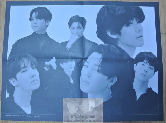BTS BLACK WHITE BW POSTER PHOTO GROUP REVERSIBLE FROM MAP OF THE SOUL ON:E ONE BOOK CLUE VERSION NEW JIN SUGA J-HOPE RM JIMIN V JUNGKOOK OFFICIAL MERCHANDISE