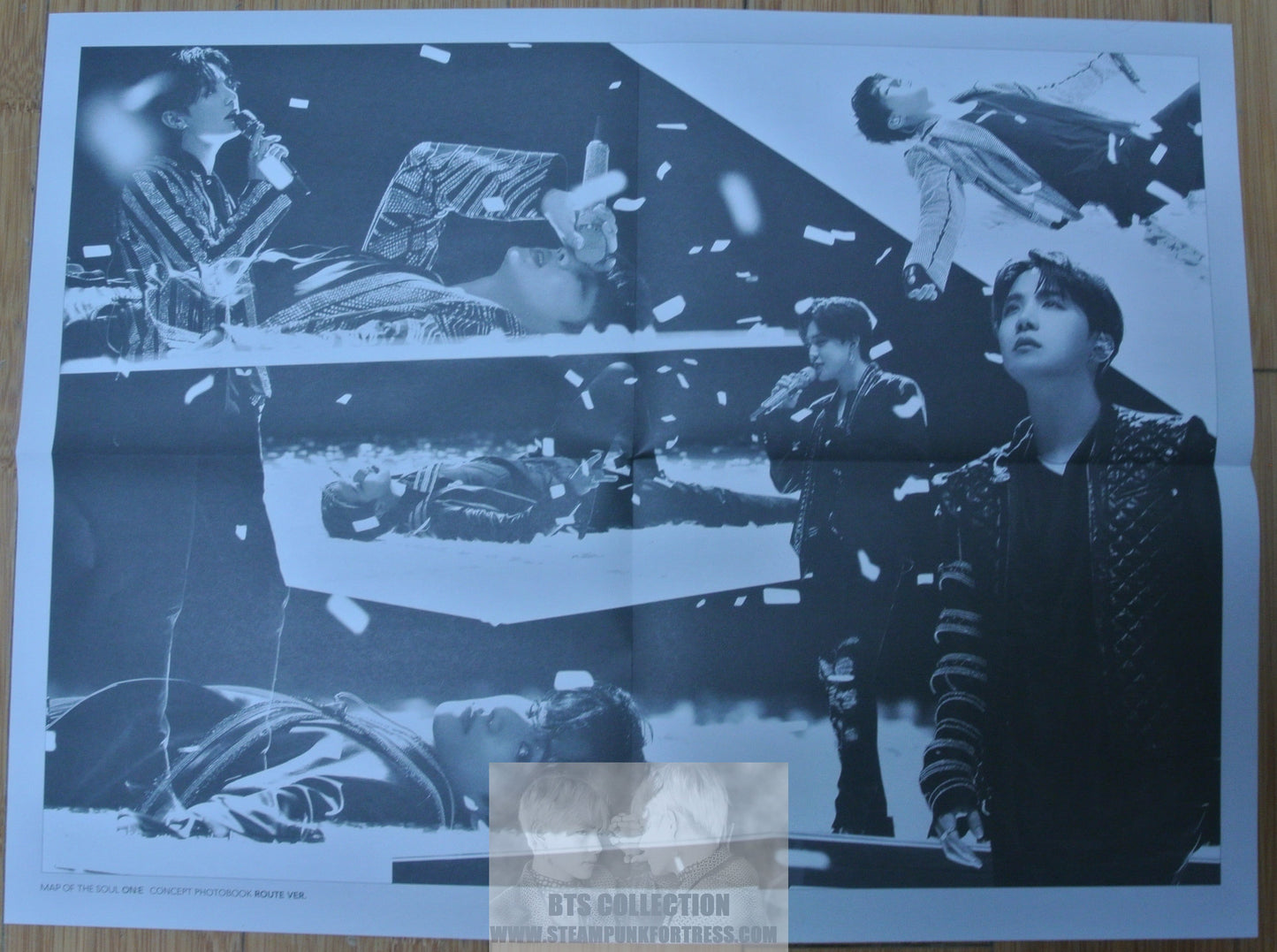 BTS BLACK WHITE BW POSTER PHOTO GROUP REVERSIBLE FROM MAP OF THE SOUL ON:E ONE BOOK ROUTE VERSION NEW JIN SUGA J-HOPE RM JIMIN V JUNGKOOK OFFICIAL MERCHANDISE