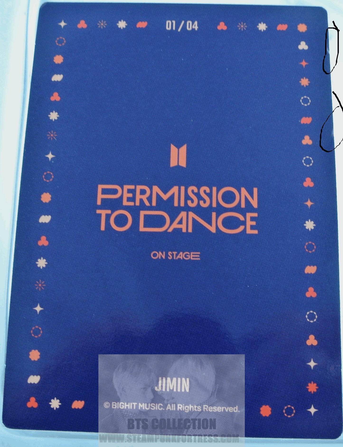 BTS JIMIN PARK JI-MIN 2022 PERMISSION TO DANCE ON STAGE SEOUL PTD #1 OF 4 PHOTOCARD PHOTO CARD NEW OFFICIAL MERCHANDISE DAMAGED CORNER