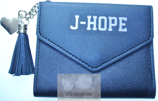 BTS WALLET JHOPE J-HOPE JUNG HO-SEOK HOSEOK BLACK PINK LETTERING TASSEL GOLD HEART