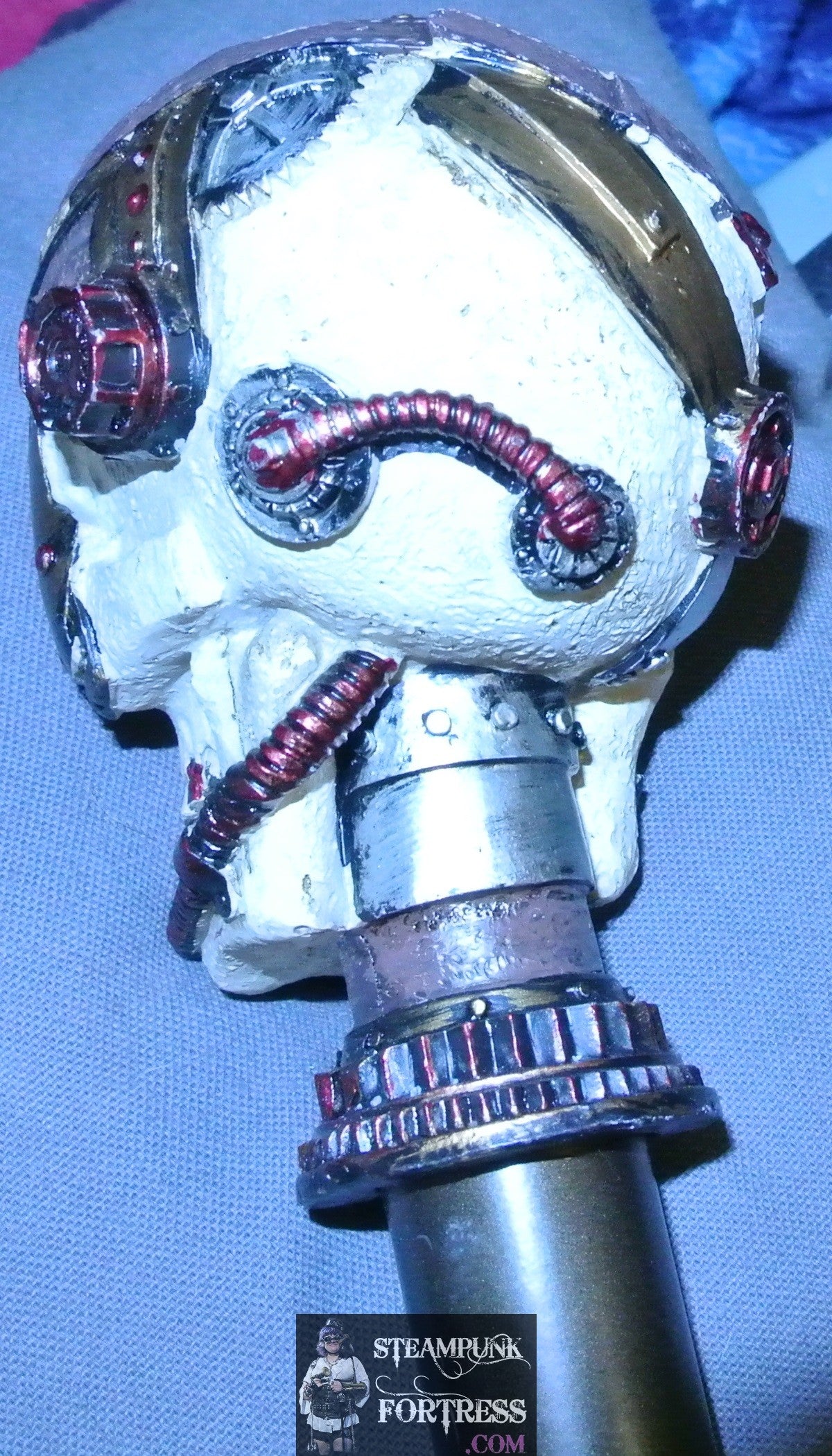 BROWN CERAMIC SKULL MONOCLE SKULL SKELETON STEAMPUNK METAL CANE **DISCONTINUED** MASS PRODUCED