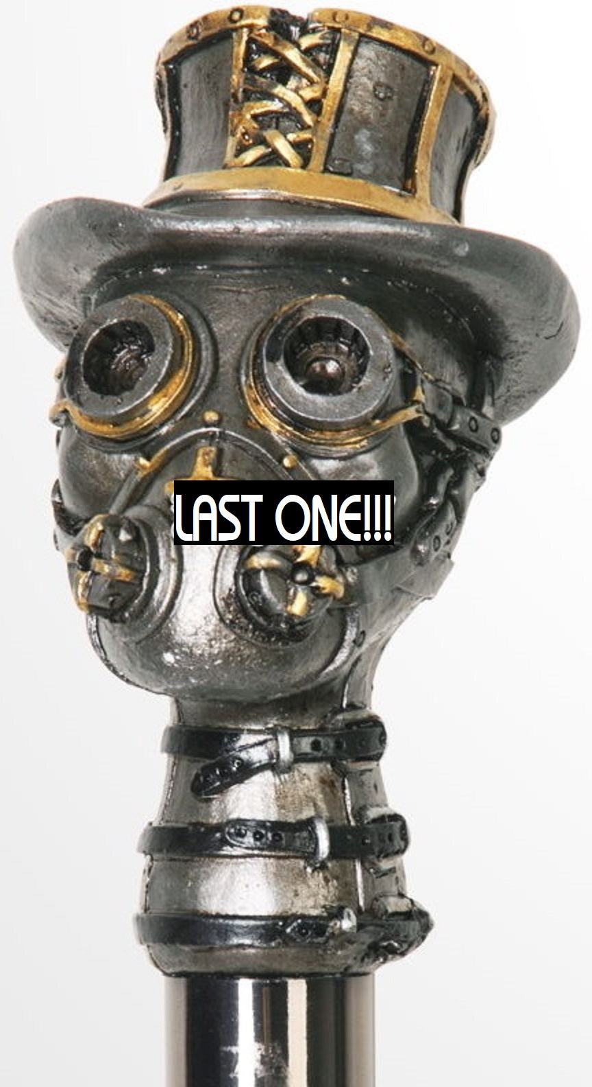 BLACK SILVER TOP HAT RESPIRATOR STEAMPUNK METAL CANE ***LAST ONE***  **DISCONTINUED** MASS PRODUCED
