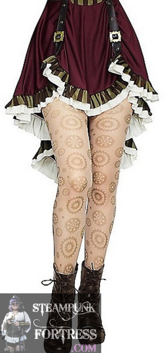 SHEER PANTYHOSE GEARS STEAMPUNK TIGHTS NYLONS HOSIERY STOCKINGS ONE SIZE FITS MOST - NEW - MASS PRODUCED DUPLICATE