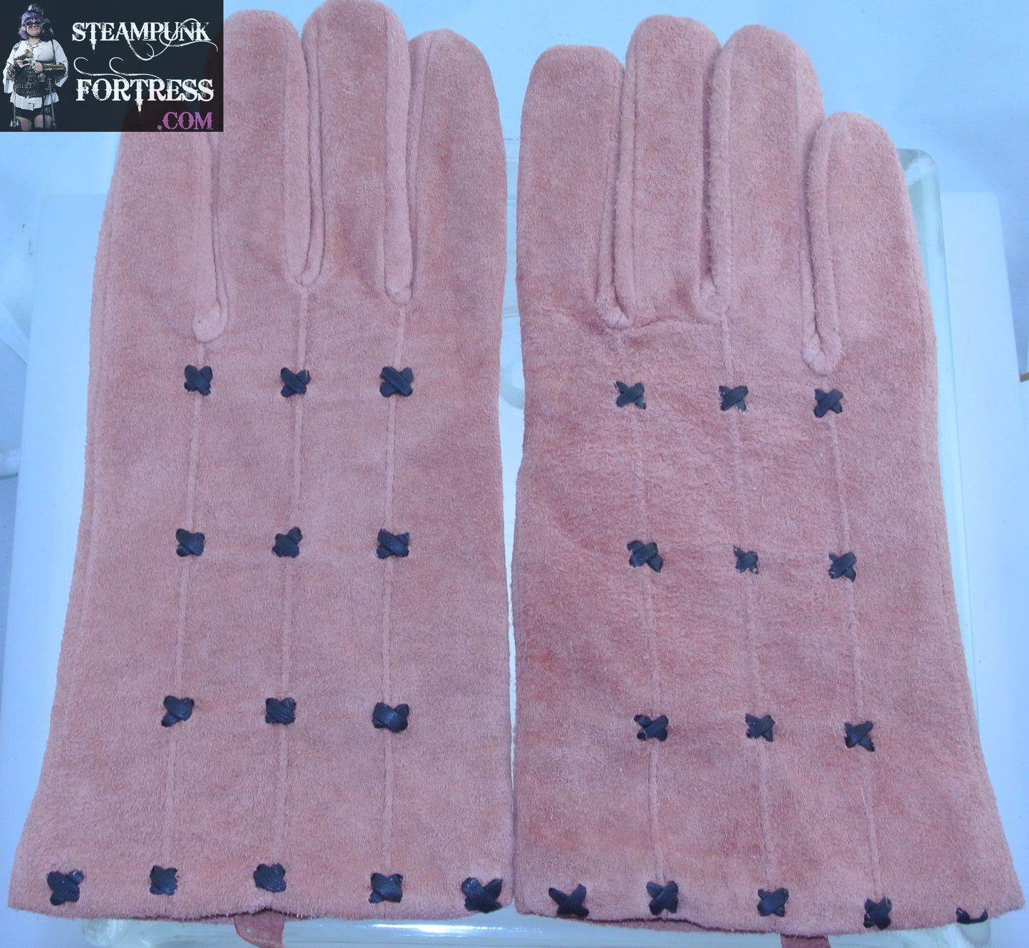 NEW DUSTY ROSE PINK SUEDE LEATHER GLOVES BLACK X DETAILS MEDIUM LARGE REDFISH - MASS PRODUCED