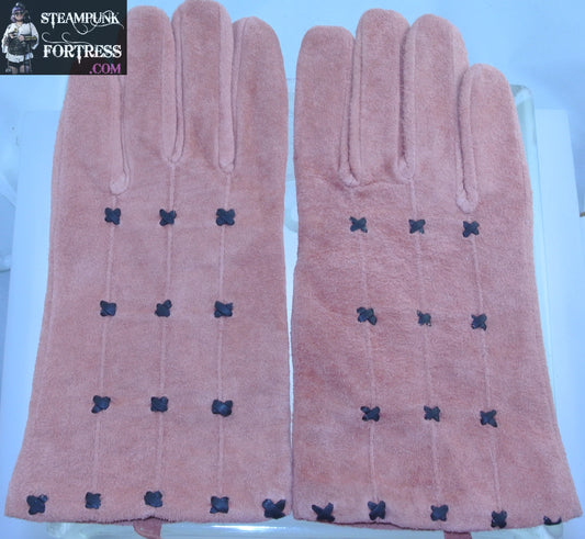 NEW DUSTY ROSE PINK SUEDE LEATHER GLOVES BLACK X DETAILS MEDIUM LARGE REDFISH - MASS PRODUCED