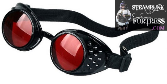 BLACK WELDING RED LENS SAFETY GLASSES STEAMPUNK GOGGLES COSPLAY COSTUME- MASS PRODUCED
