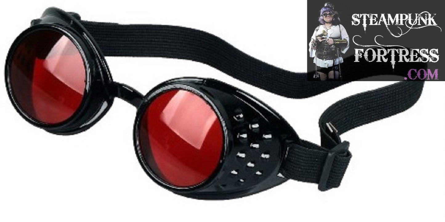 BLACK WELDING RED LENS SAFETY GLASSES STEAMPUNK GOGGLES COSPLAY COSTUME- MASS PRODUCED DUPLICATE