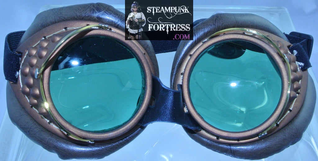 COPPER BRASS PADDED WELDING SAFETY GLASSES GREEN LENS BROWN STEAMPUNK GOGGLES COSPLAY COSTUME- MASS PRODUCED