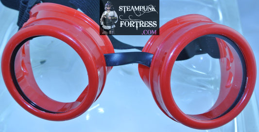 RED GOGGLES CLEAR LENS ADJUSTABLE BLACK ELASTIC STRAP COSPLAY COSTUME- MASS PRODUCED