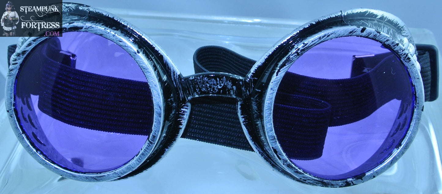 SILVER WELDING PURPLE LENS SAFETY GLASSES STEAMPUNK GOGGLES COSPLAY COSTUME- MASS PRODUCED