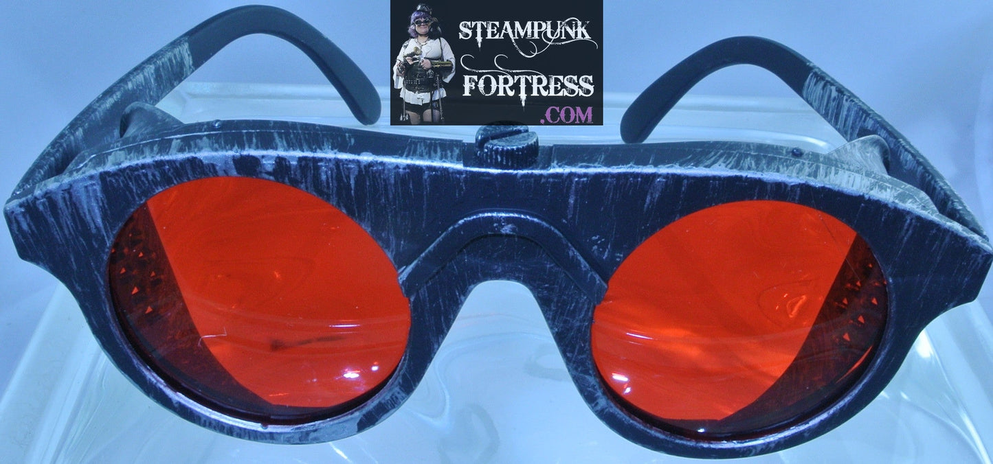 SILVER GREY GRAY WELDING FORGE FLIP UP FOLDING SIDES SAFETY GLASSES STEAMPUNK GOGGLES RED LENSES COSPLAY COSTUME- MASS PRODUCED DUPLICATE