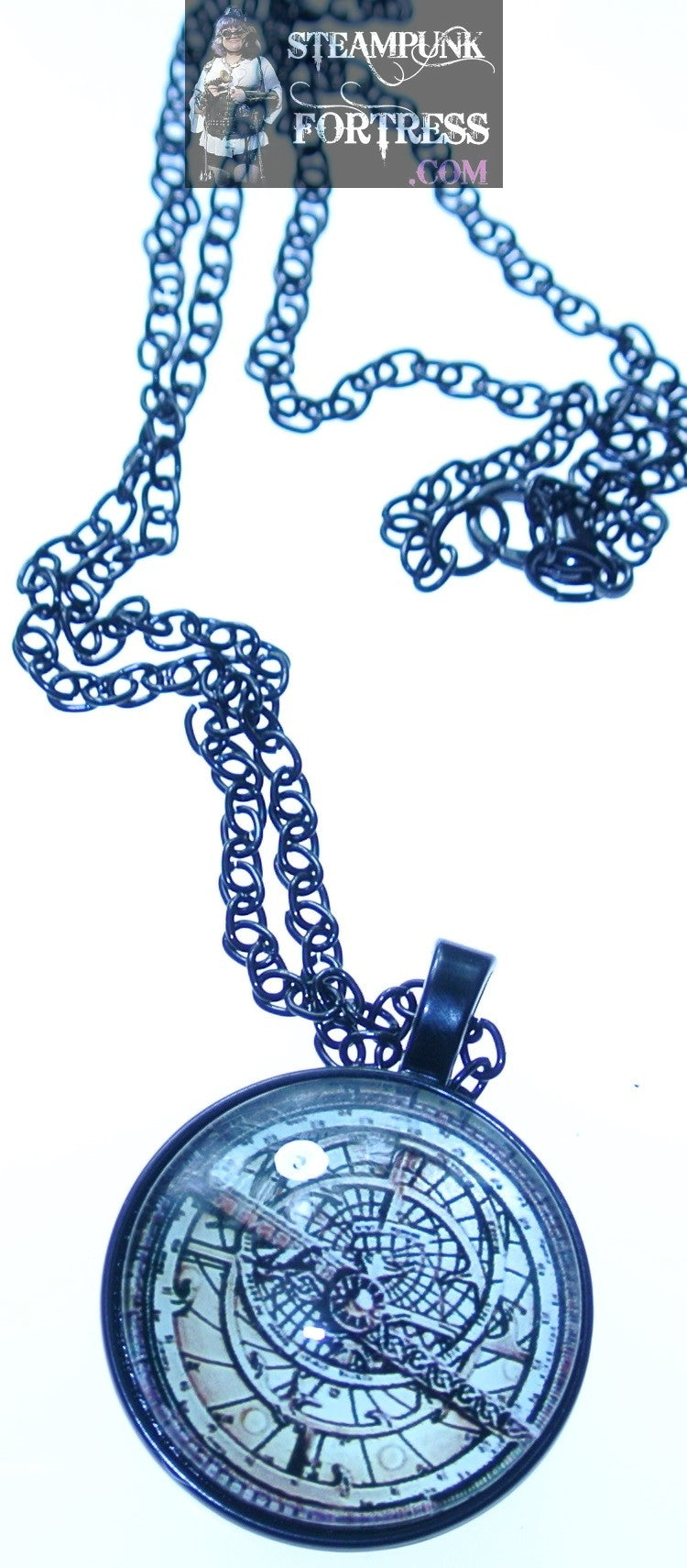 BLACK COMPASS STEAMPUNK NECKLACE STEAMPUNK FORTRESS