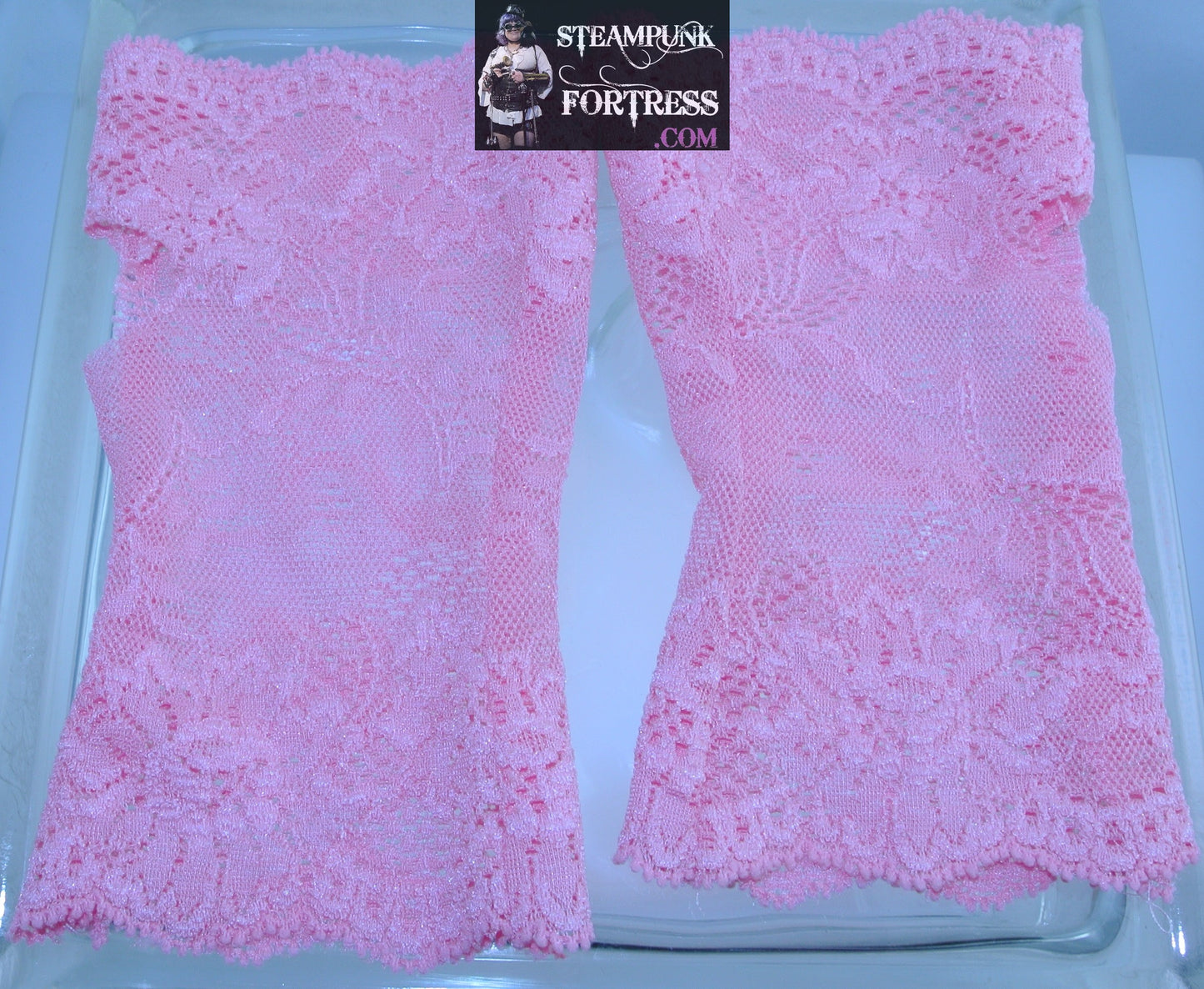 HOT PINK WRIST LENGTH LACE FINGERLESS GLOVES 80S COSPLAY COSTUME HALLOWEEN- MASS PRODUCED