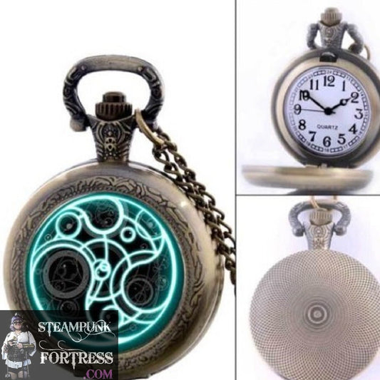 BRASS DOCTOR DR WHO HOME PLANET GALLIFREY BLUE WATCH SMALL WORKING POCKETWATCH POCKET WATCH WITH CHAIN AND CLASP - MASS PRODUCED