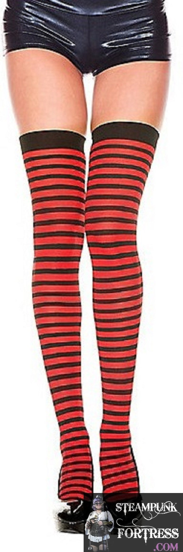 BLACK RED STRIPED STRIPES THIGH HIGHS PIRATE 80S COSPLAY COSTUME HALLOWEEN- MASS PRODUCED