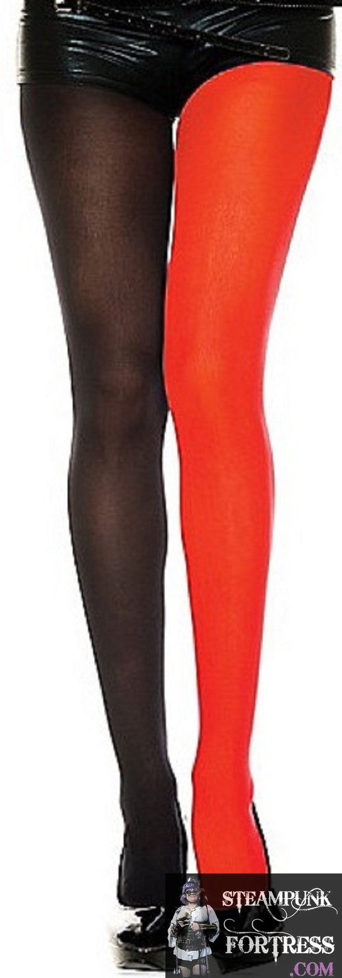 RED BLACK MISMATCH HARLEY QUINN SHEER MISMATCHED TIGHTS NYLONS HOSIERY PANTYHOSE STOCKINGS ONE SIZE FITS MOST HALLOWEEN COSPLAY COSTUME - NEW - MASS PRODUCED