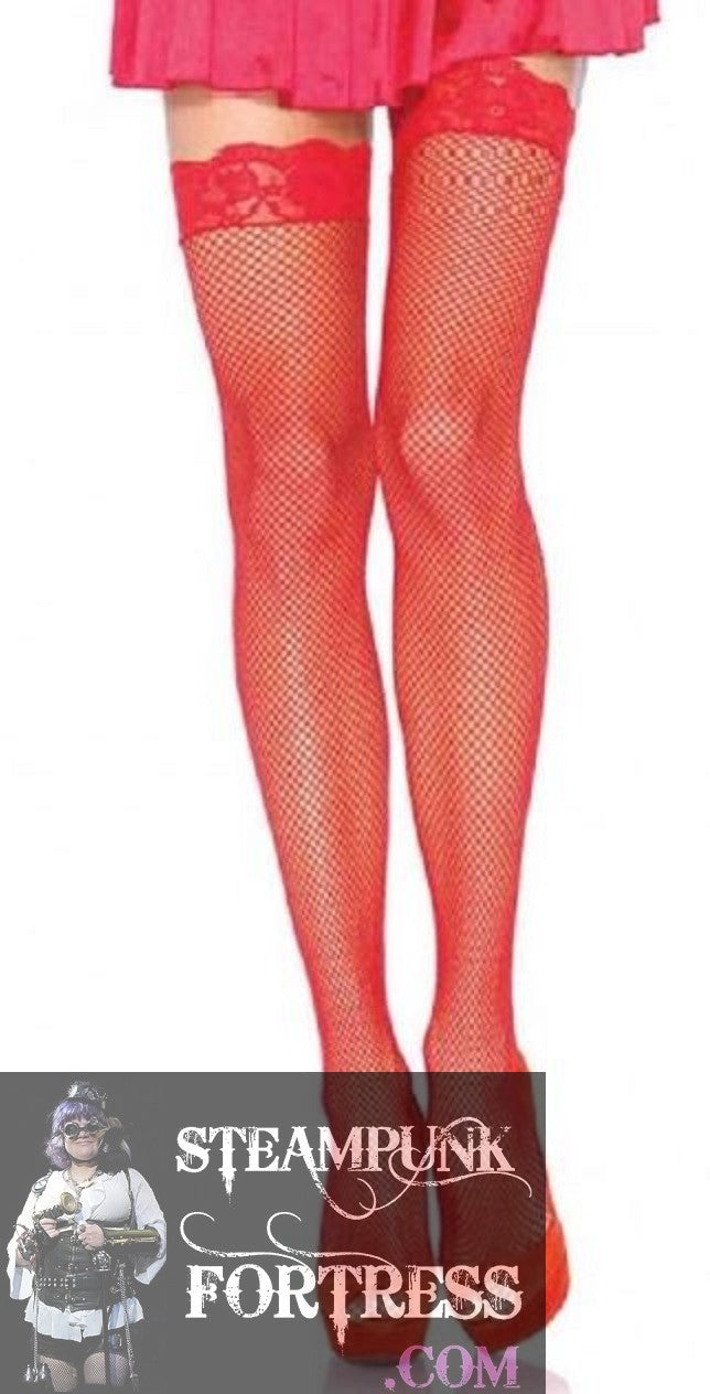 RED FISHNET THIGH HIGHS PIRATE 80S COSPLAY COSTUME HALLOWEEN- MASS PRODUCED