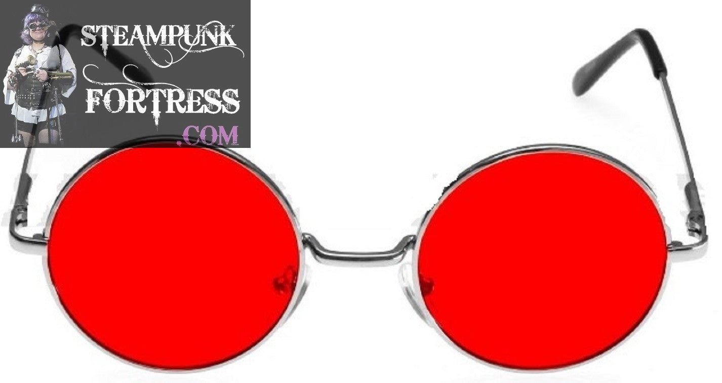 RED LENS ROUND GLASSES BEATLES 60S HIPPIE STEAMPUNK COSPLAY COSTUME- MASS PRODUCED