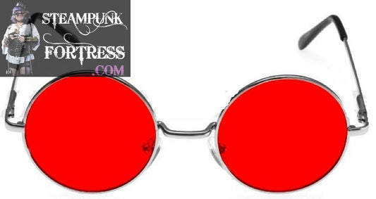 RED LENS ROUND GLASSES BEATLES 60S HIPPIE STEAMPUNK COSPLAY COSTUME- MASS PRODUCED