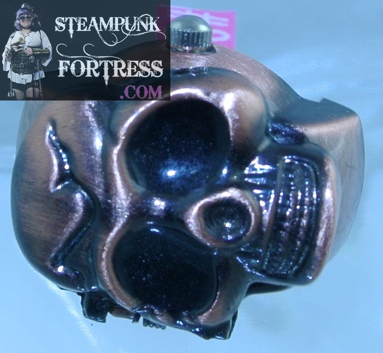 COPPER SKULL FINGER WATCH RING WORKING PIRATE HALLOWEEN STRETCH RING STARR WILDE STEAMPUNK FORTRESS