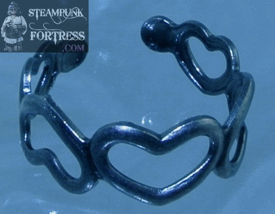 SILVER GUNMETAL HEARTS SMALL PINKY RING TOE RING ADJUSTABLE STARR WILDE STEAMPUNK FORTRESS- MASS PRODUCED DUPLICATE