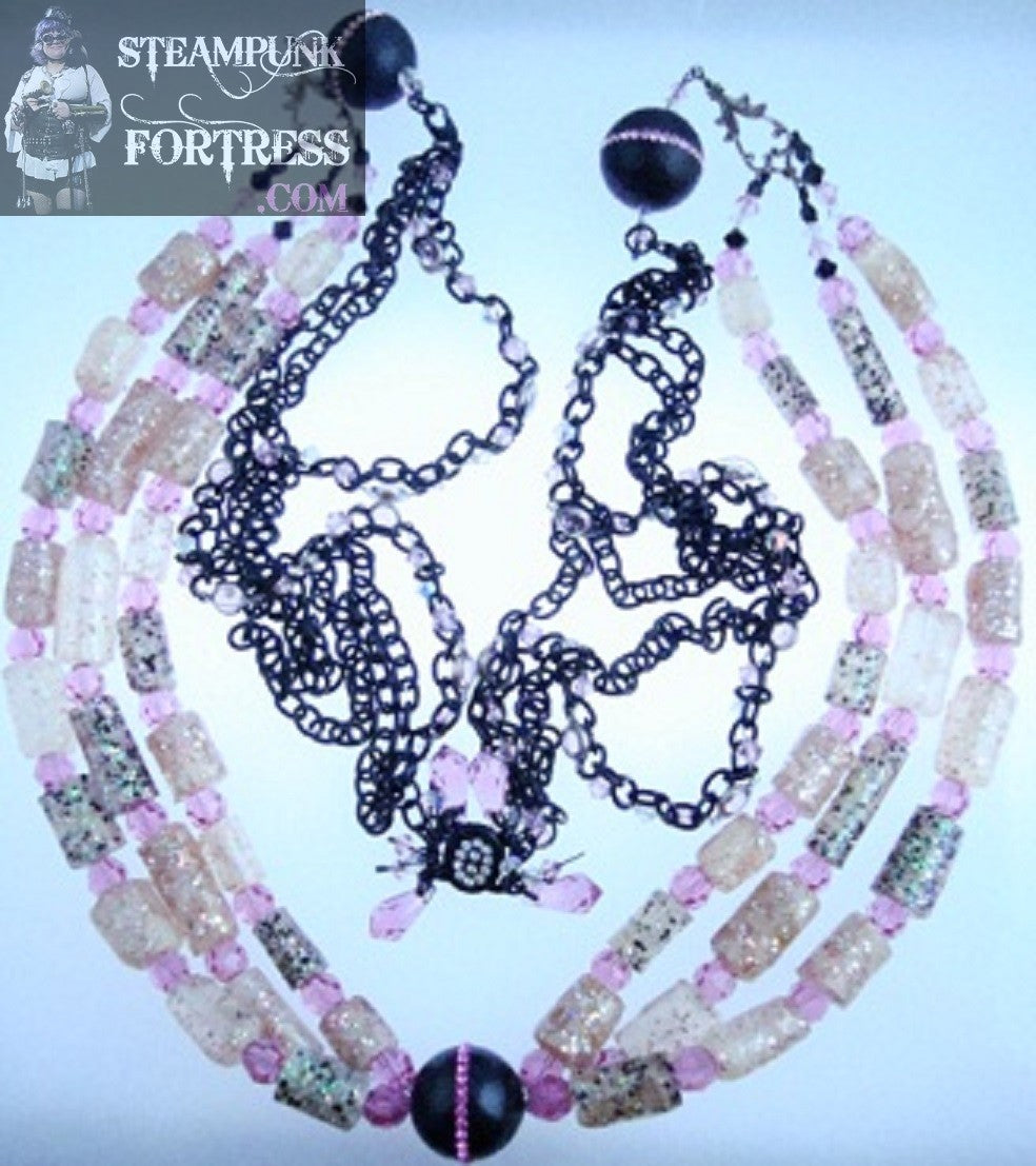 BLACK PINK SWAROVSKI CRYSTALS GLOW IN THE DARK PUDDLE BEADS BLACKSTONE GEMSTONES STARR WILDE STEAMPUNK FORTRESS MULTIPLE CHOICE NECKLACE 2 NECKLACES OR 1 NECKLACE 1 BRACELET MULTI FUNCTION VERSATILE