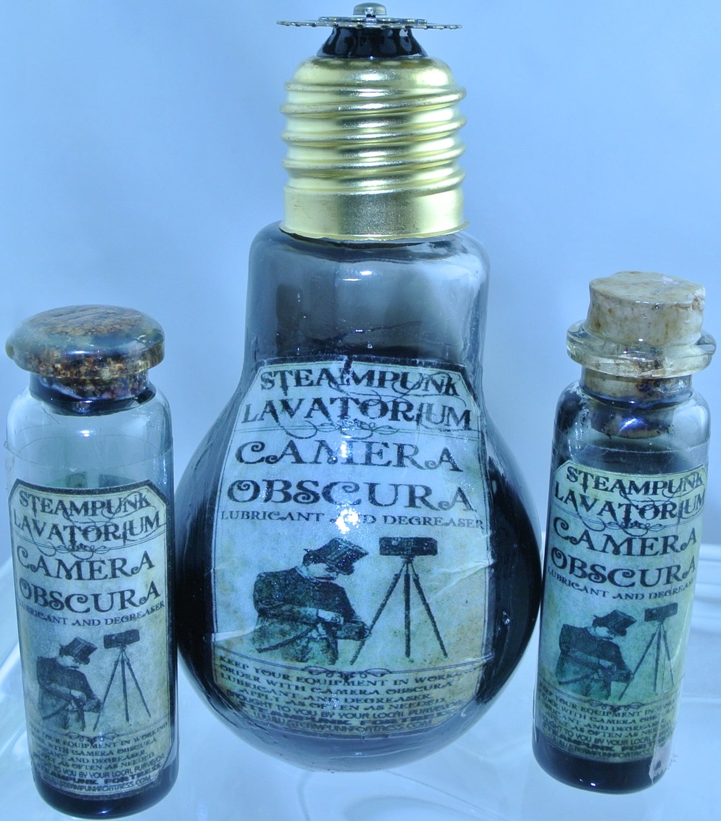 STARR WILDE STEAMPUNK POTION GLASS BOTTLE CAMERA OBSCURA OIL LIGHTBULB 4 SIZES TO CHOOSE FROM