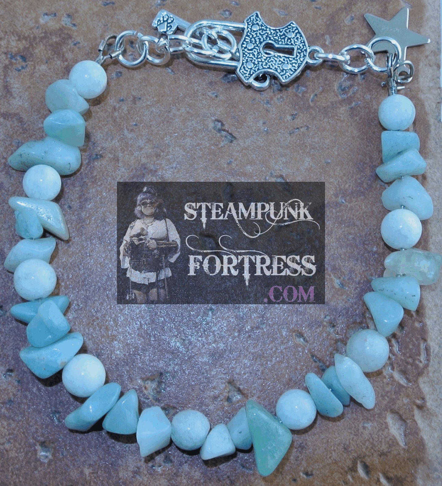 SILVER AMAZONITE GEMSTONES STONES ROUNDS CHIPS BRACELET SET AVAILABLE STARR WILDE STEAMPUNK FORTRESS