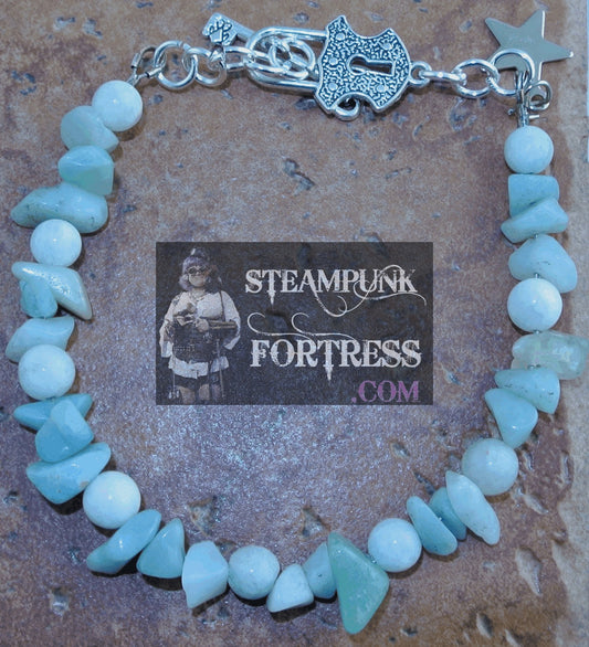 SILVER AMAZONITE GEMSTONES STONES ROUNDS CHIPS BRACELET SET AVAILABLE STARR WILDE STEAMPUNK FORTRESS