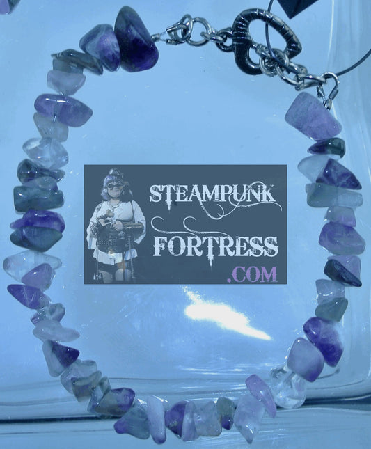 SILVER AMETHYST GEMSTONES STONES CHIPS TEXTURED HEART CLASP BRACELET SET AVAILABLE STARR WILDE STEAMPUNK FORTRESS ELEPHANT