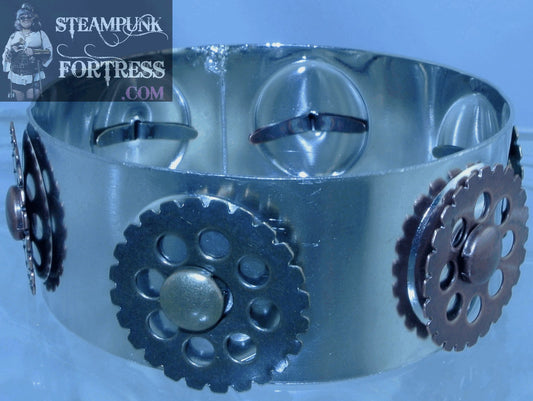 SILVER BANGLE GEARS BRASS COPPER ROUND WATCH CLOCK KINETIC SPINS SPINNING 6 BRACELET STARR WILDE STEAMPUNK FORTRESS