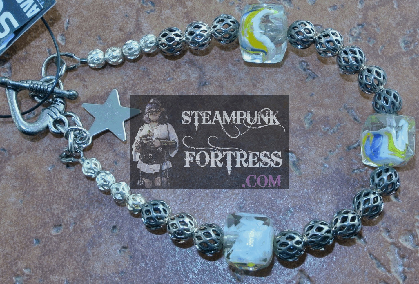 GLOW IN THE DARK YELLOW CLEAR BEADS SILVER FILIGREE BEADS BRACELET SET AVAILABLE STARR WILDE STEAMPUNK FORTRESS