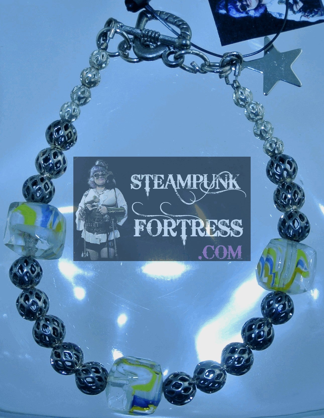 GLOW IN THE DARK YELLOW CLEAR BEADS SILVER FILIGREE BEADS BRACELET SET AVAILABLE STARR WILDE STEAMPUNK FORTRESS