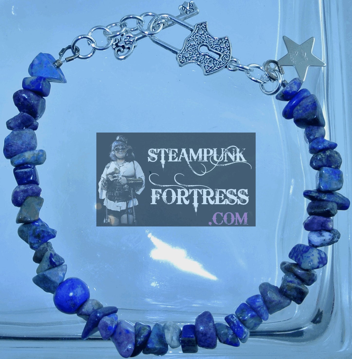 SILVER LAPIS LAZULI GEMSTONES STONES CHIPS BRACELET SET AVAILABLE STARR WILDE STEAMPUNK FORTRESS