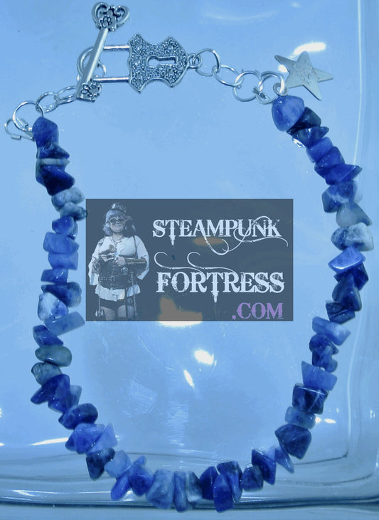 SILVER SODALITE GEMSTONES STONES CHIPS LOCK KEY TOGGLE CLASP BRACELET SET AVAILABLE STARR WILDE STEAMPUNK FORTRESS