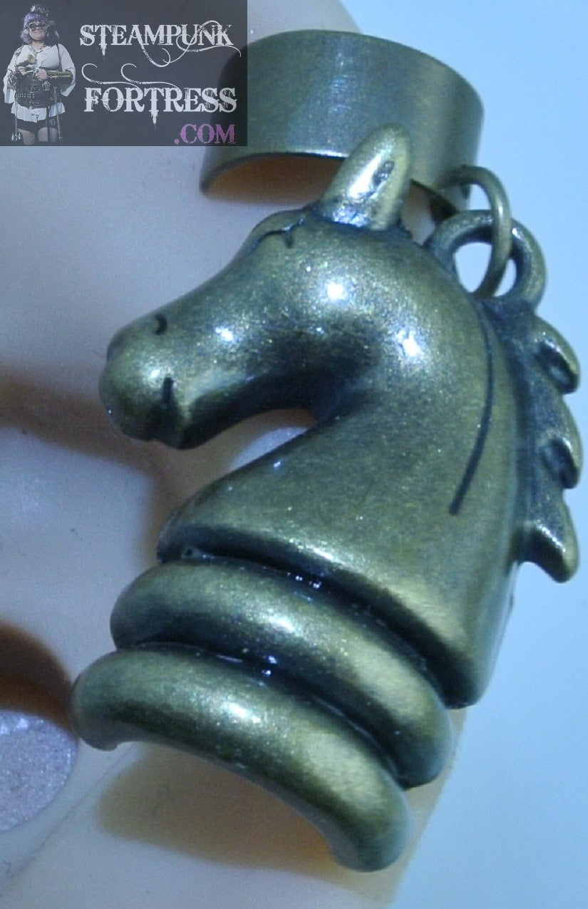 CUFF BRASS HORSE KNIGHT CHESS PIECE EAR CUFF NON PIERCED NON PIERCING STARR WILDE STEAMPUNK FORTRESS