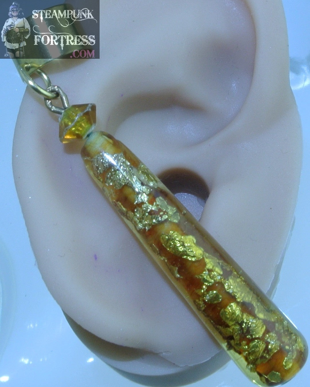 CUFF GOLD GOLD FLAKE ROD DROP 70S ERA CANDLE LOOKING EAR CUFF NON PIERCED NON PIERCING STARR WILDE STEAMPUNK FORTRESS