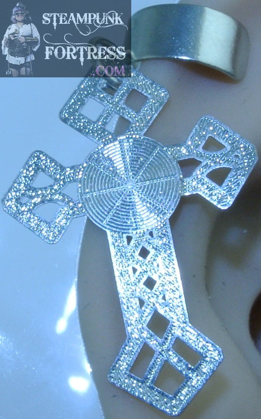 CUFF SILVER CROSS LAZERLACE EAR CUFF NON PIERCED NON PIERCING STARR WILDE STEAMPUNK FORTRESS