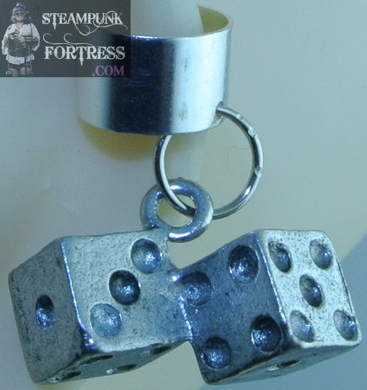 CUFF SILVER DICE DOUBLE EAR CUFF LAS VEGAS NON PIERCED NON PIERCING STARR WILDE STEAMPUNK FORTRESS