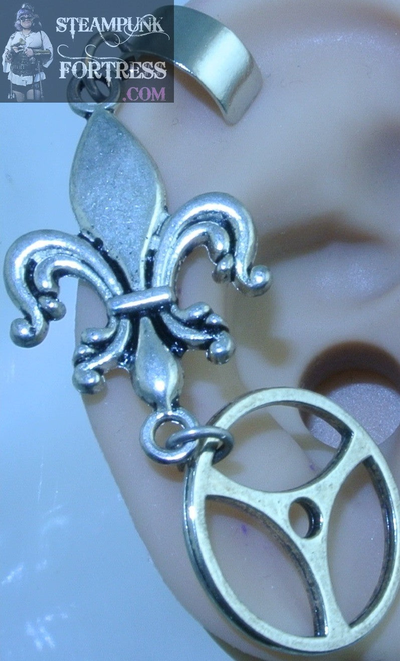 CUFF SILVER FLEUR DE LIS 3 SPOKE GEAR WATCH CLOCK EAR CUFF OUTLANDER FRENCH FRANCE HALLOWEEN COSPLAY COSTUME NON PIERCED NON PIERCING STARR WILDE STEAMPUNK FORTRESS